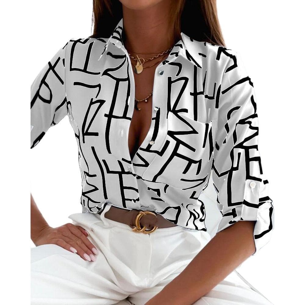 GMXIA Women's Fashion Casual Summer Long Sleeve POLO-Neck Blouses & Shirts XXL