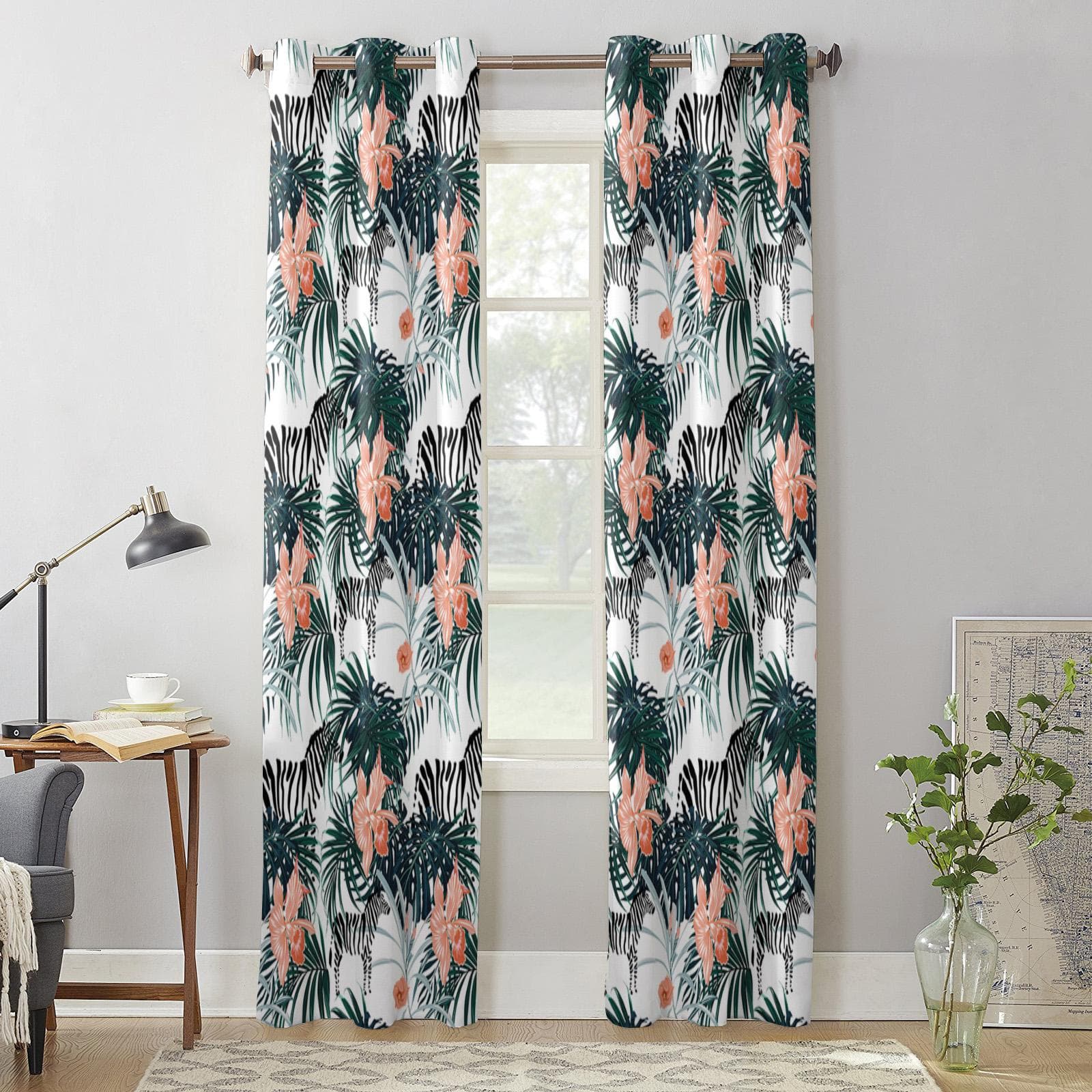 Turtle Plant Flowers Zebra Window Curtain Living Room Luxury Valance Curtain for Bedroom Home Kitchen Decor Curtain 135W x 60H(cm) x1