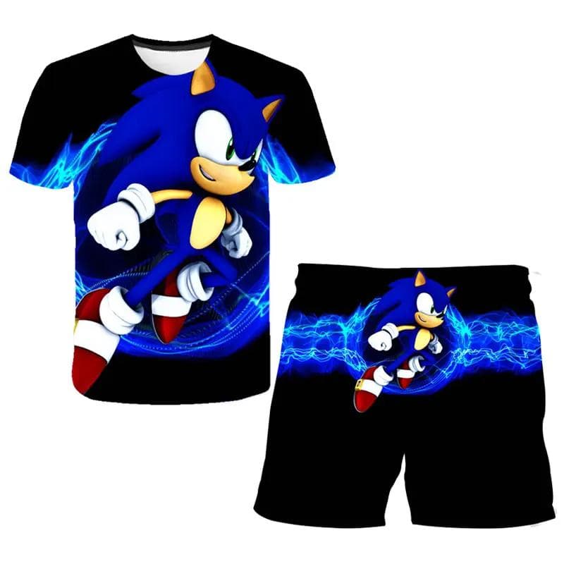 2025 MINISO New boys and girls super sonic Tshirts+shorts Harajuku Sonic print suit T-shirt + shorts fashion street style children's short sleeves 110