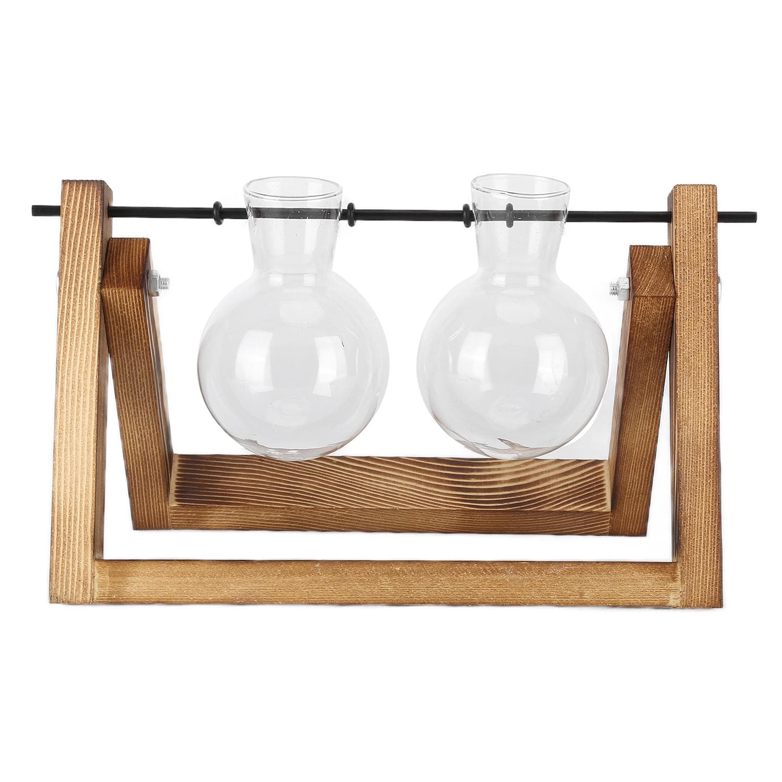 Plant Terrarium with Wooden Stand Glass Vase Desktop Glass Planter for Home Office Decoration(Wood