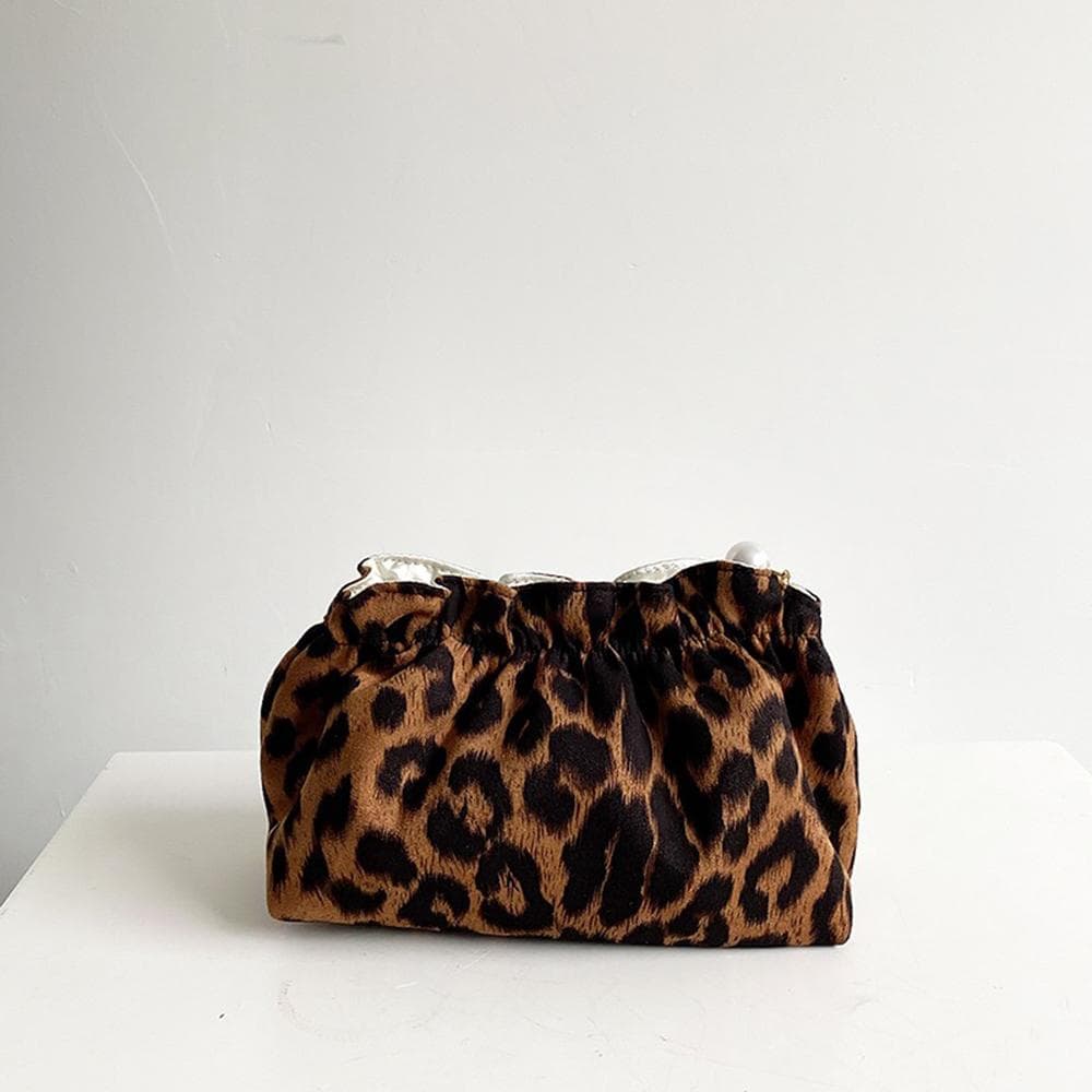 Fashion Women Pearl Zipper Makeup Bag Large Capacity Toiletry Travel Organizer Pouch Ladies Leopard Printed Make Up Bags Gift leopard print