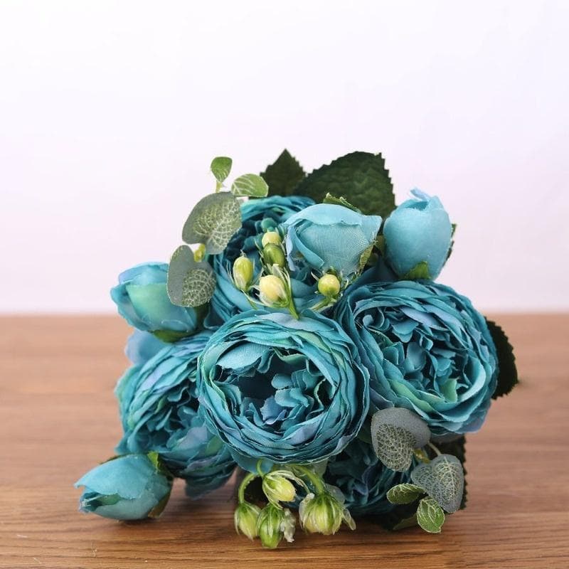 30cm Rose Pink Silk Bouquet Peony Artificial Flowers for Bride Wedding Home Decoration Faxu Flowers blue