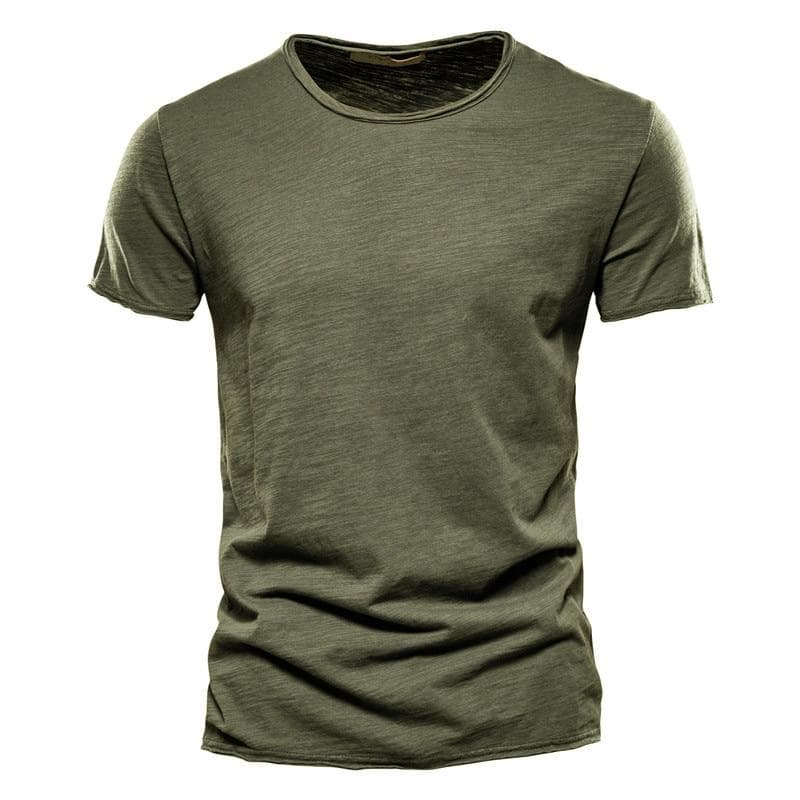 Usegiraffe Brand Quality Elasticity T-Shirt Men's O-neck Slim Fit 100% Cotton T-shirt Fashion Short Sleeve T Shirt Men's Tops Casual Tshirt 2XL army green