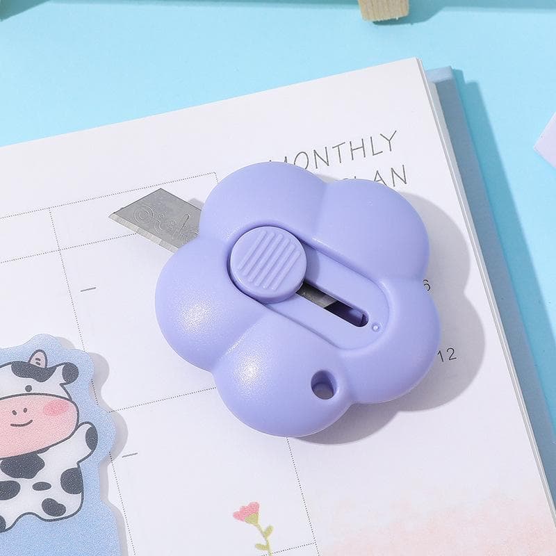Mini Utility Knife Cute Flower Pocket Box Cutters for Home Office School Stationery Cutting Supplies purple