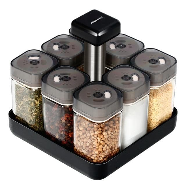 Kitchen Jars For Spices Rotating Glass Cruet Seasoning Jar Set BBQ Pepper Salt Shakers Paprika Bottle Kitchen Storage Rack Jar