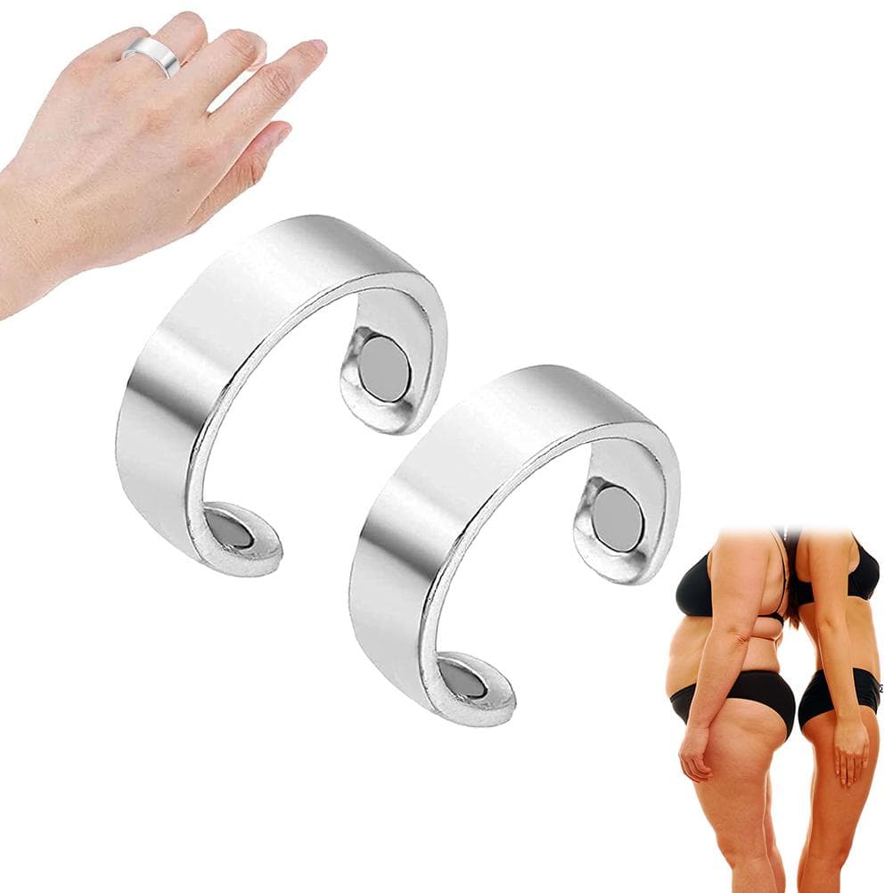 2 Pack Lymphatic Drainage Magnetic Ring Weight Loss Slimming Magnetic Ring Elegant Magnetic Open Light -faced silver