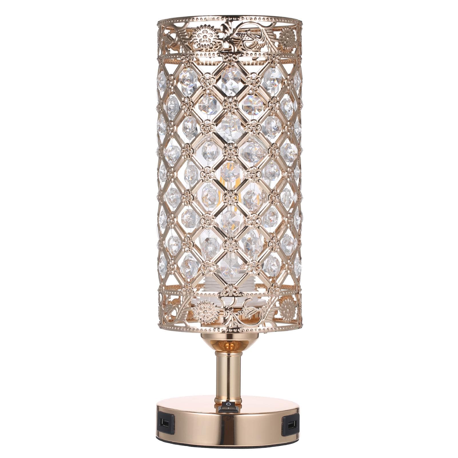 Tomshine Crystal Bedside Table Lamp Decorative Desk Light with Dual USB Charge Ports Modern US Plug & 1pcs