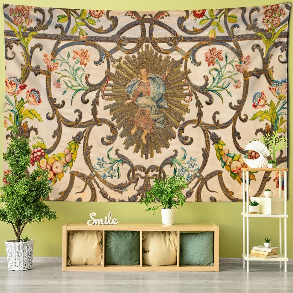 High-end Khaki Background Pattern Wall Hanging Indoor Home Tapestry Retro Series Tapestry Wall Hanging Decor 95x70cm