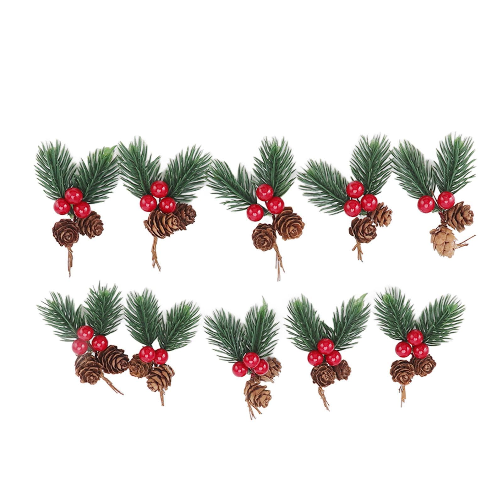 10Pcs Christmas Picks Pinecone Red Berry Pin Needle Artificial Delicate Christmas Decorations