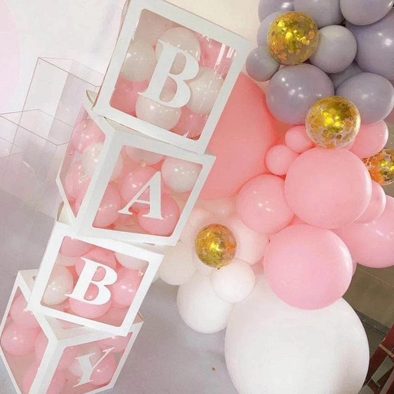 25cm White Transparent Balloon Boxes with Letters Customized Name Box for Baby Shower Kids Birthday Party DIY Decoration BABY white letter box