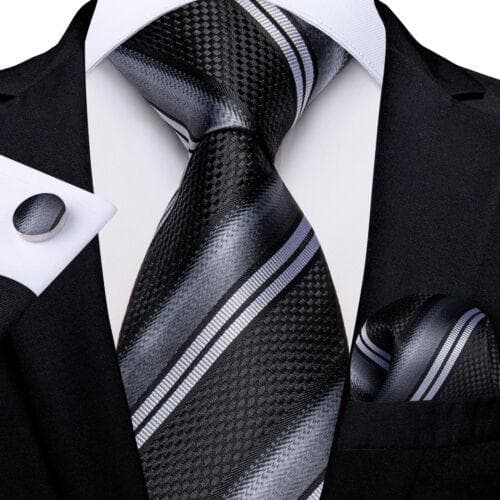 DiBanGu Mens Silk Necktie Set Striped Paisley Solid Tie Pocket Square Cufflinks N-7743