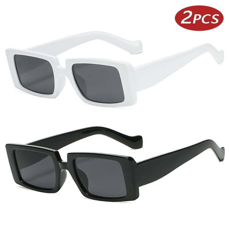 2pcs Trendy Rectangle Sunglasses Small Frame UV400 Vintage Gradient Eyewear for Outdoor Sports Travel
