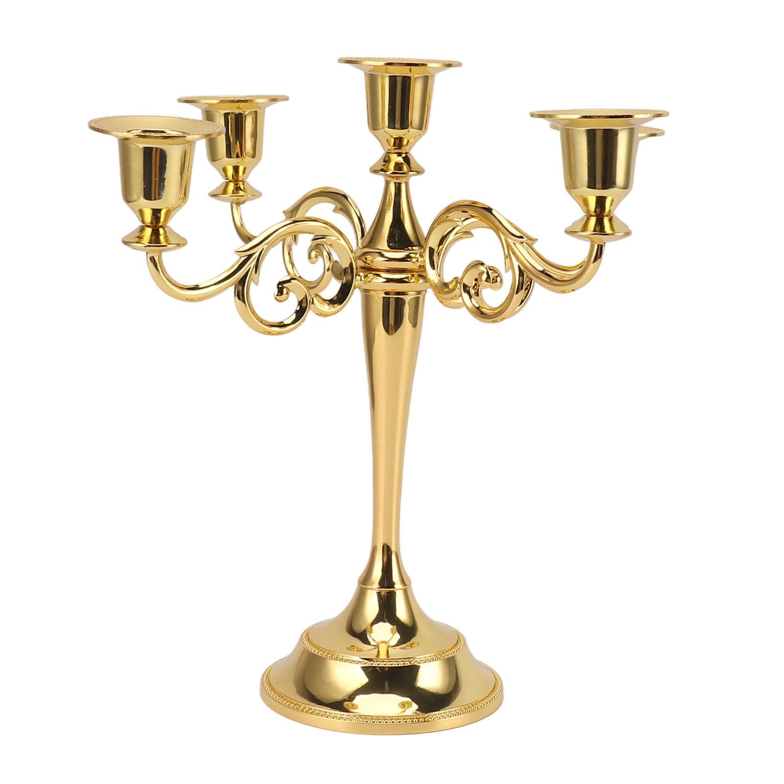 5 Arm Candlestick Holder Iron Retro Decorative Candle Holder Centerpiece for Home Church Gold gold