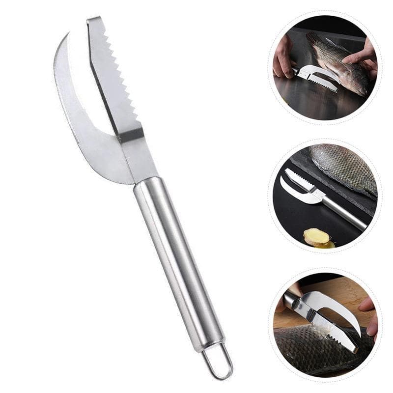 1Pcs Stainless Steel Fish Scale Knife Multi-purpose Two In One Fishes Scraping Removal and Killing Tools silver