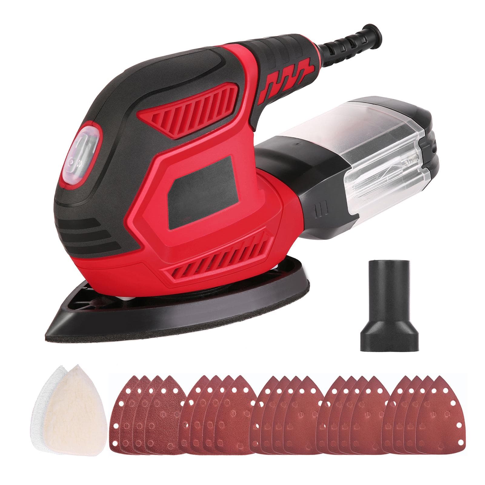 Detail Sander 1.6A 200W 14000 OPM Compact Sander Efficient Dust Collection System with 2pcs US Plug red