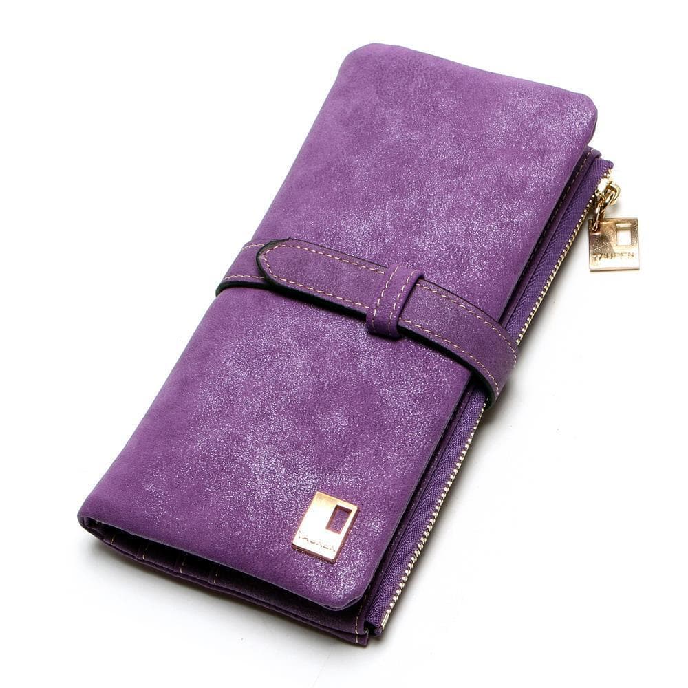 Women Wallet Vintage Solid Long Nubuck Matte Leather Money Clip Clutch Brands Designer Wallets Purse purple