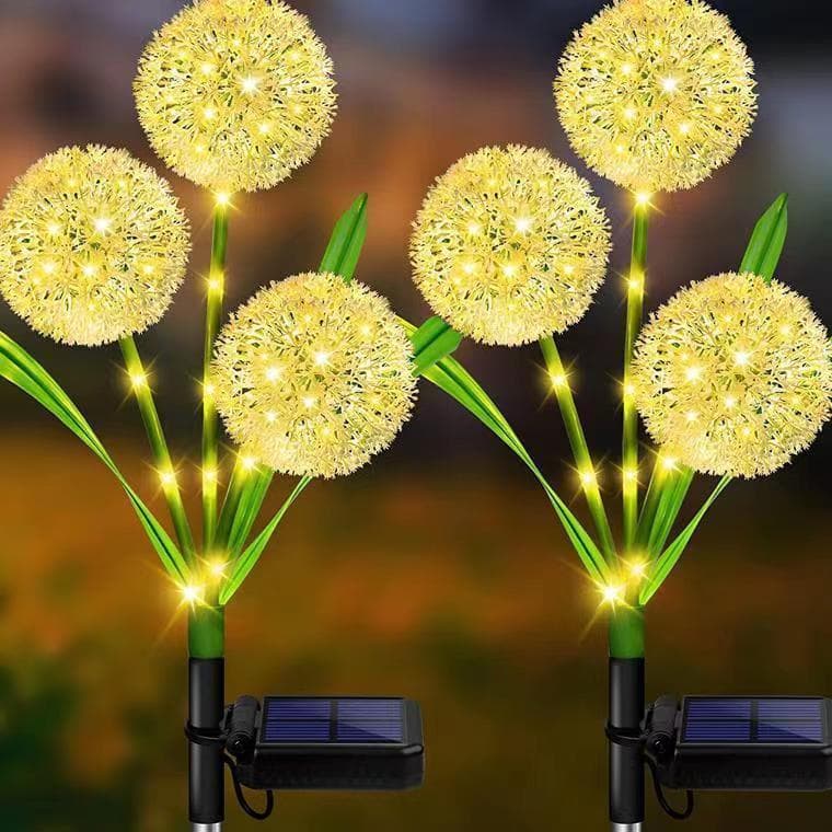 Solar Lights Garden Patio Decorative Lights Lawn Lights Garden Dandelion Small Night Light Landscape Ground Insert Color Light 1Pcs(Three bead head) beige