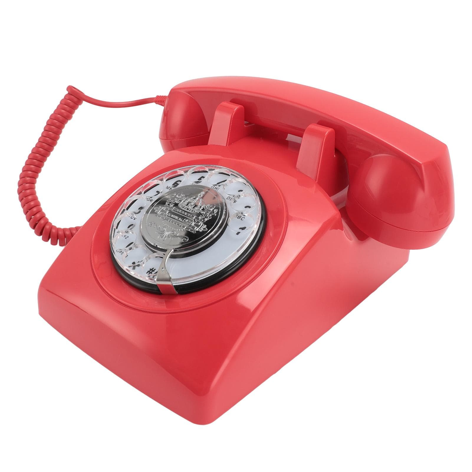 Retro Rotary Phone 1960s Style Vintage Rotary Telephone Old Fashioned Corded Landline Phones with red