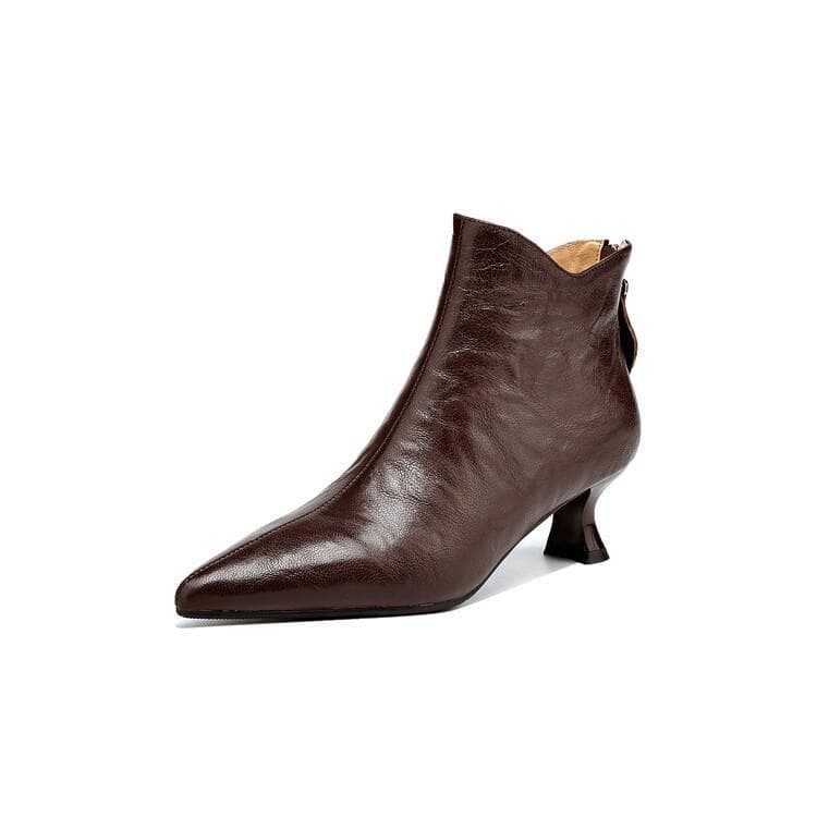 British style pointed short boots women's thin heel 2024 autumn and winter new medium heel high heel shows small feet 38 brown
