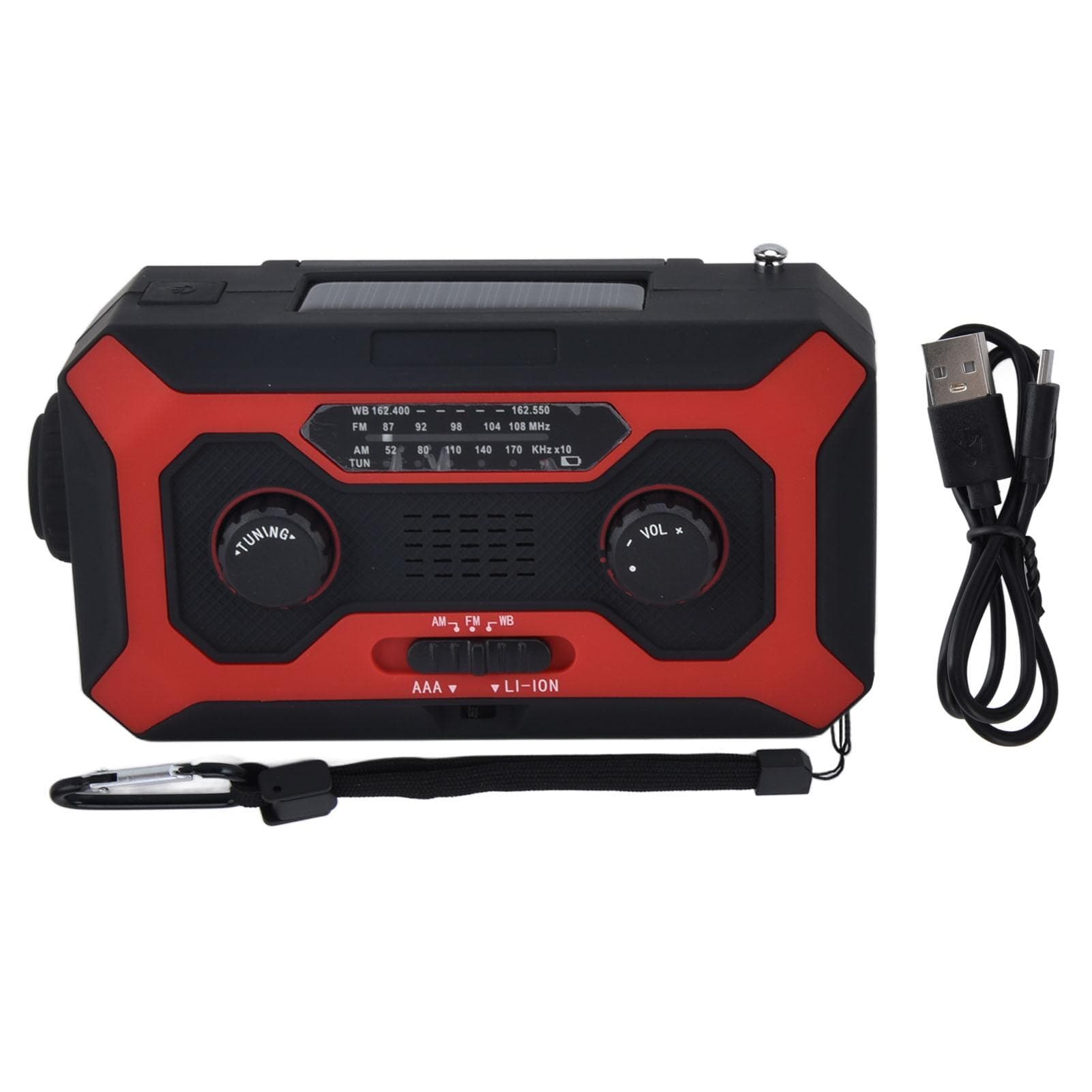 Hand Crank Emergency Weather Radio AM/AM Switching Battery Indicator Flashlight Solar Power Bank red