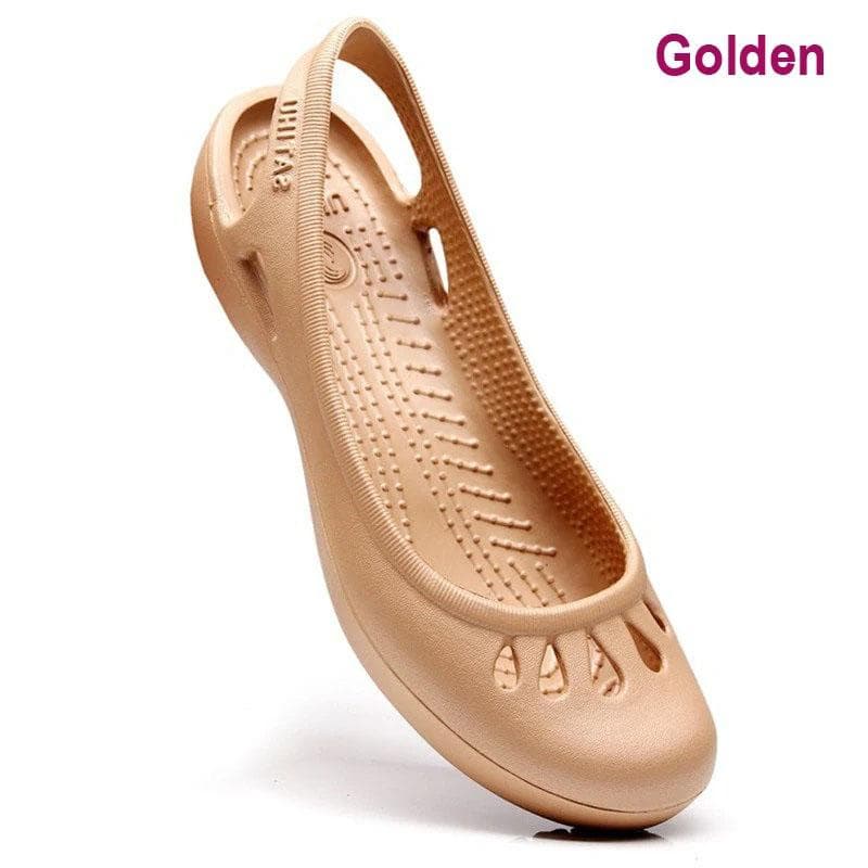 Summer Lightweight Anti Slip Hole Shoes Clog for Women's Flat Bottom Sandals Nurse Outdoor Beach Jelly W8 gold
