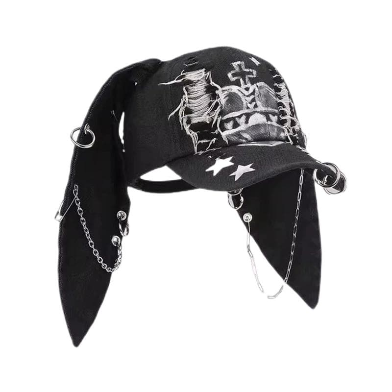 Korean Fashion y2k Baseball Cap For Punk Ripped Retro Denim Jeans Graffiti Cool Long Rabbit Ear Street Hip Hop Sun Hats Visors 58