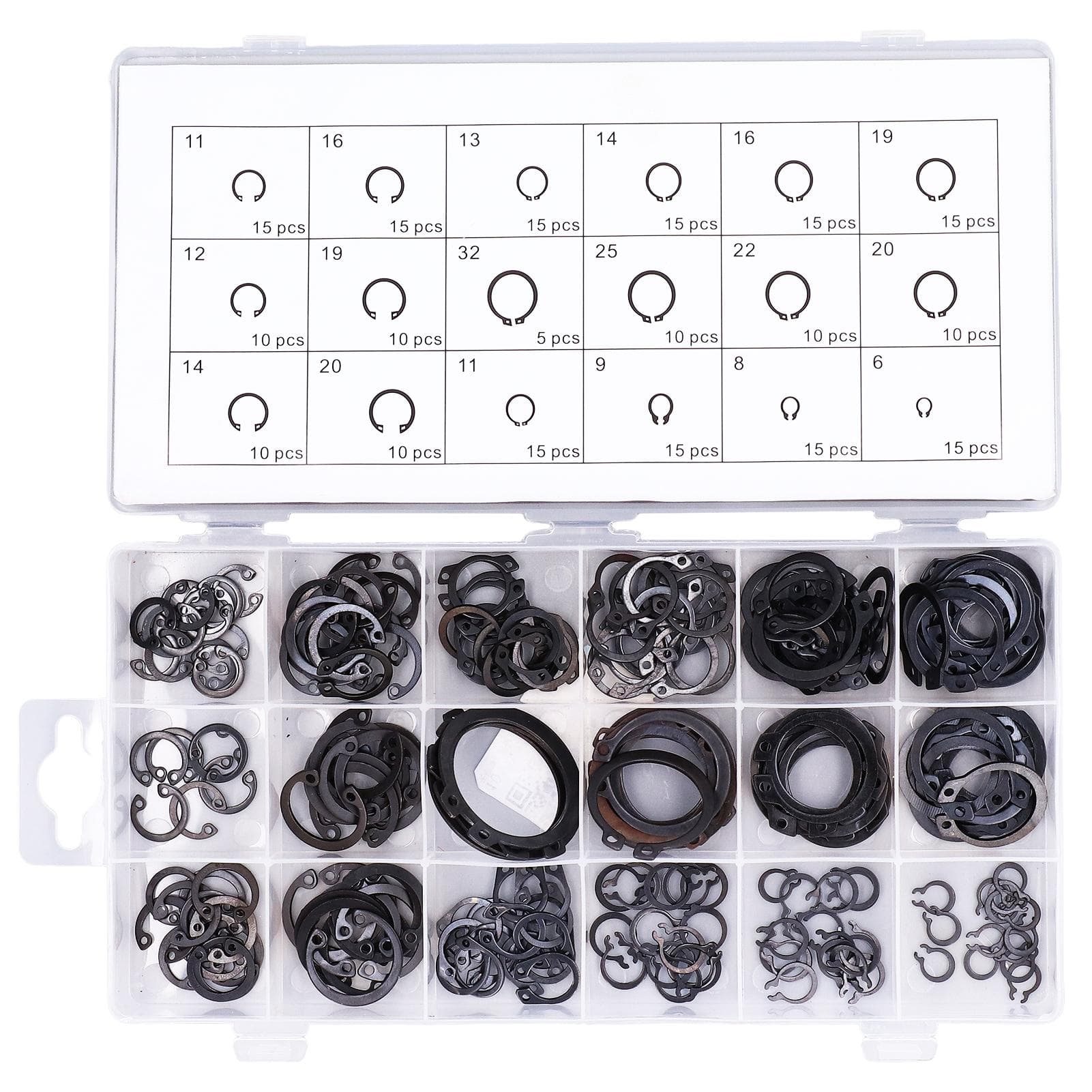 225Pcs C Clip Circlip Snap Ring Retaining Fastener Hardware Set Kit for Machine Vehicle