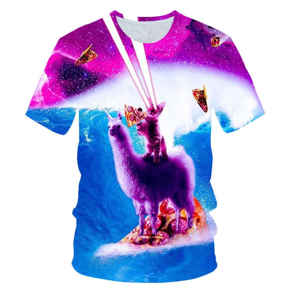 Funny Laser Eye Cat 3D Print Men Women Round Neck T-shirt Casual Short Sleeve Oversized Tees Tops Fashion Men Tshirt Clothing 5XL black
