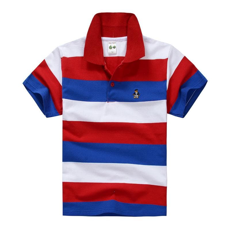 Children's Short Sleeved Summer Children's Wear Middle and Large Children's T-shirt Cotton Stripe Polo Shirt 115cm blue/red