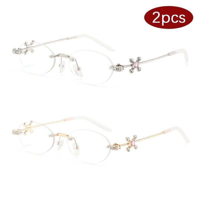 1/2pcs Classic Frameless Oval Sunglasses Women Diamond Trimmed Sun Glasses High Fashion Versatile Eyewear