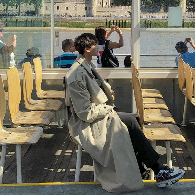 Spring and Autumn Korean Version Trendy Coat Coat Men's Knee Trench Coat Men's Thin Style XL