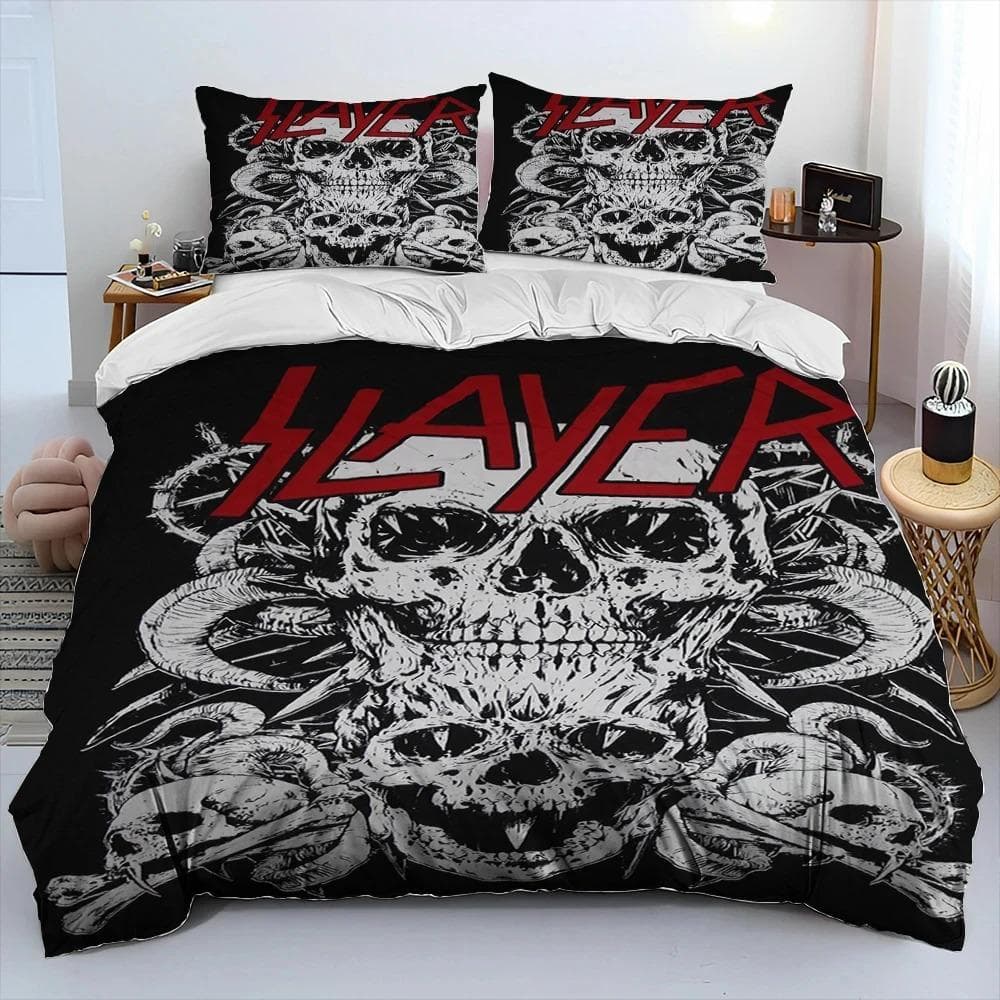 Slayer Heavy Metal Band Music Comforter Bedding Set,Duvet Cover Bed Set Quilt Cover Pillowcase,King Queen Size Bedding Set Gift AU Queen 210x210cm