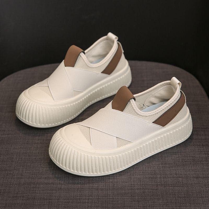 Women Breathable Mesh Shoe Casual Slip on Sneakers Shoes  Canvas Shoes Outdoor Jogging Shoes 38 beige