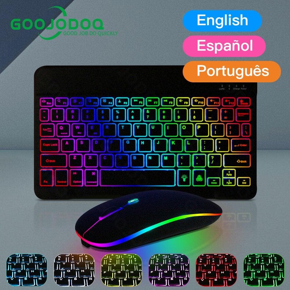 10inch Backlit For iPad Keyboard and Mouse Backlight Bluetooth Keyboard For IOS Android Windows Wireless Keyboard and Mouse XYZ 10"&BT mouse black