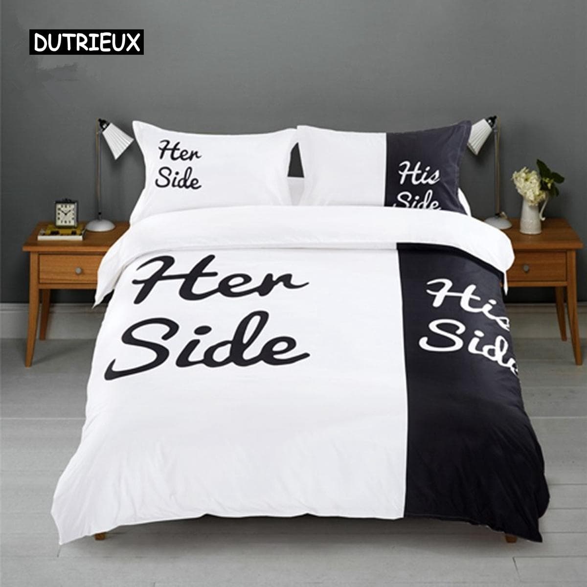 Simple Black + White Bedding Set Cat/Dog/He and her Couple Bedclothes Pillowcase Customized Home Textiles Bed Set AU Queen(210x210cm)