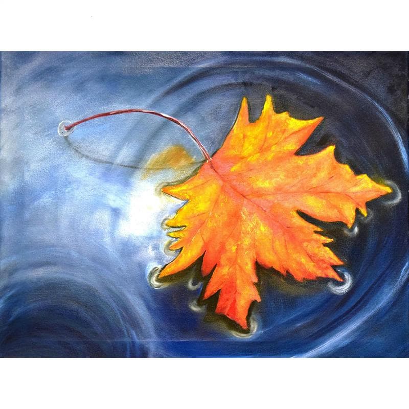 Diamond Embroidery Painting Maple Leaf In Water Cross Stitch Full Round Rhinestone Home Decoration 20X30CM