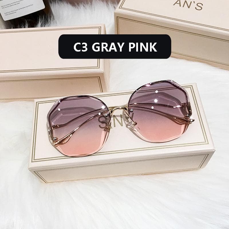 Fashion Tea Gradient Sunglasses Women Ocean Water Cut Trimmed Lens Metal Curved Temples Sun Glasses Female UV400 pink