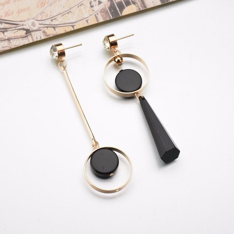 Korean Fashion Geometric Long Asymmetry Earring Rhinestone Circle Ear Stud New Acrylic Big Earrings gold