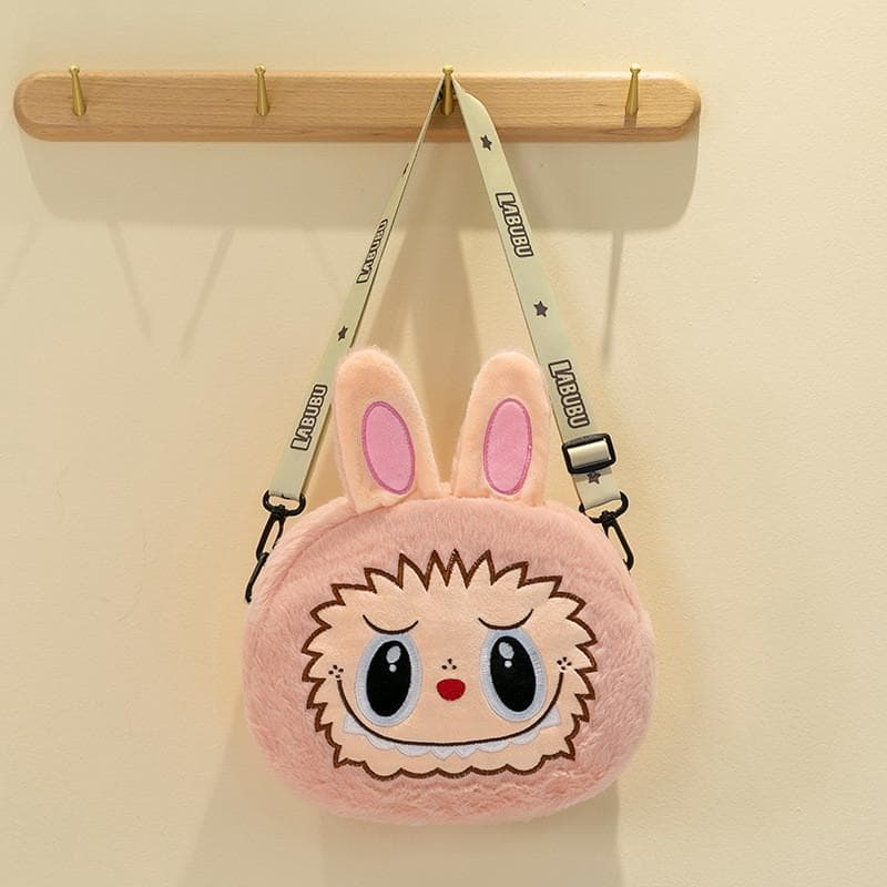 Cute And Colorful Labubu Plush Animal Shoulder Bag Stylish Crossbody Purse For Children Light Pink Large