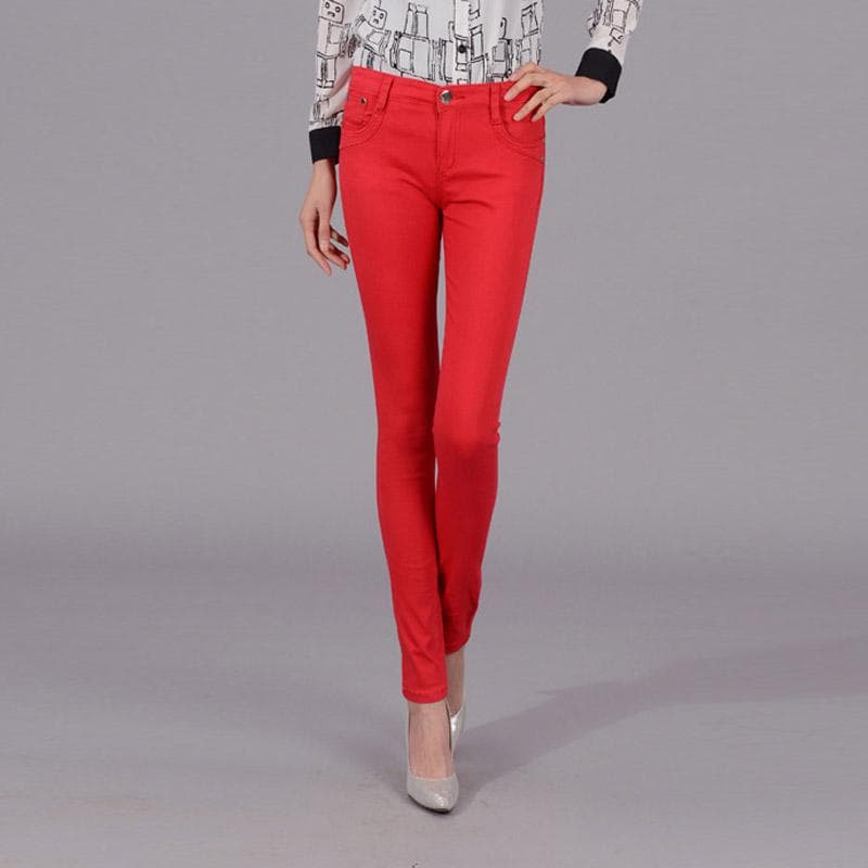 Women Ladies Pencil Pants Summer Pockets Button Skinny Calf Length Pants Casual Stretch Trousers Plus Size Female Pants 4XL red