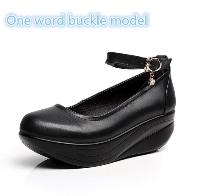 Genuine Leather Women Shoes Casual Wedge Shoes Round Head Shallow Mouth Comfort Women Shoes Lady Platform High Heel Shoes 33-43 42