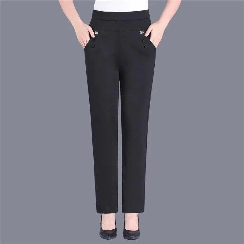 Women Thin Candy Colors Stretch Classic Pants Straight Trousers Mother Casual High Waist Pantalones Slim Ankle-Length Pants 5XL black