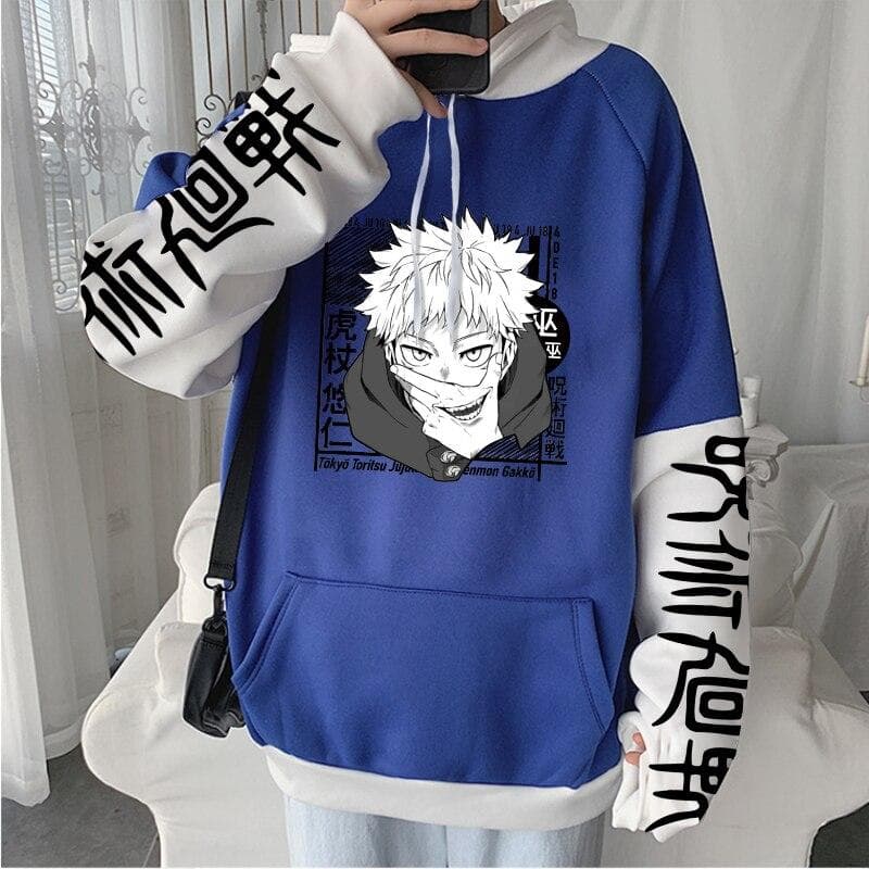 Japan Anime Jujutsu Kaisen Itadori Yuji Manga Hoodies Men Women Fashion Streetwear Winter Loose Casual Long Sleeve Sweatshrts XL blue