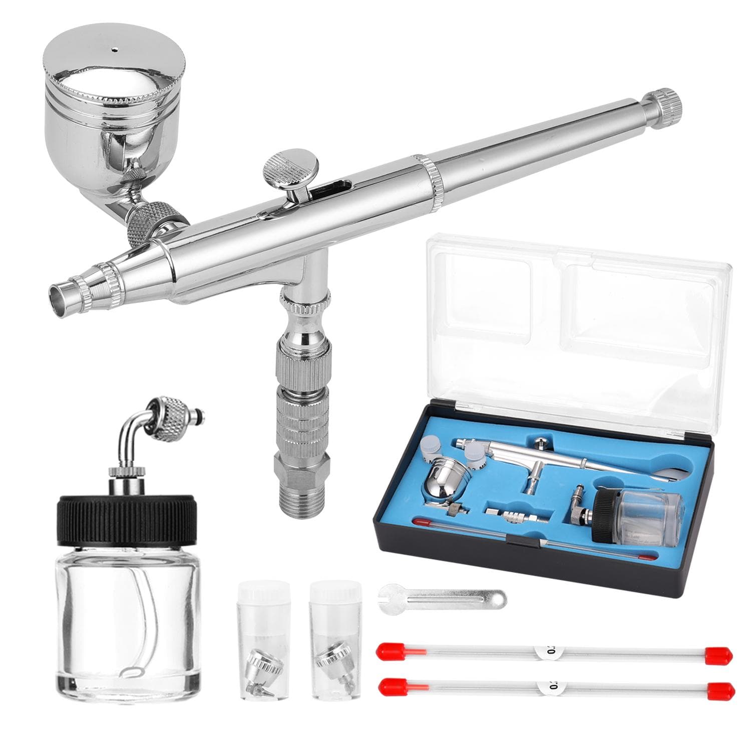 Professional Airbrush Set for Model Making Art Painting with G1/8 Adapter Wrentch 2 Fluid Cups multicolour