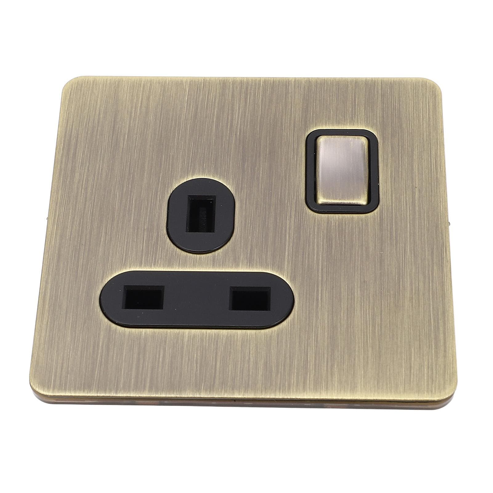 Switch Socket Antique Bronze Textured Stainless Steel Panel Button Switch with Prong Socket
