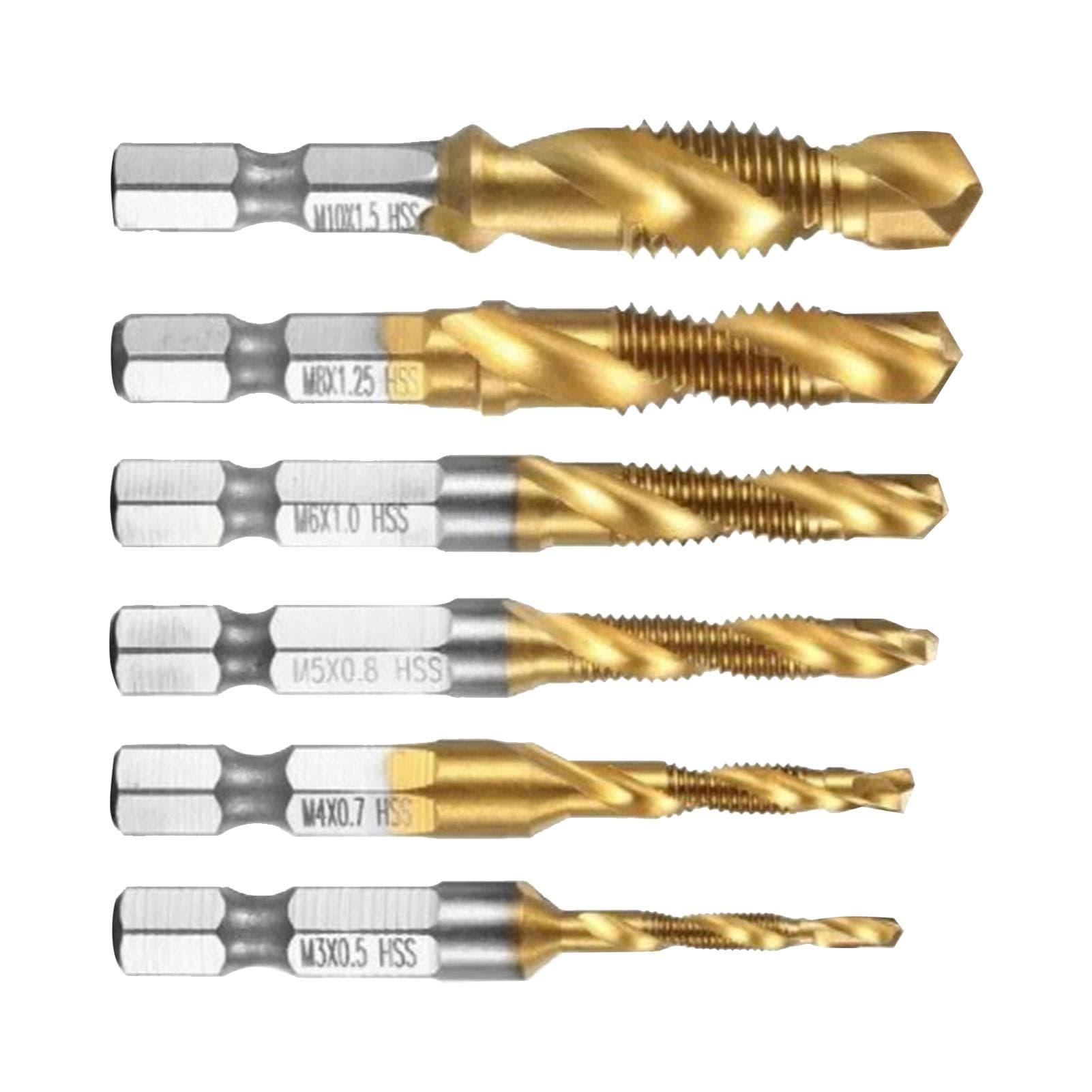 6PCS Hex Shank Tap Drill Bit Set High Speed Steel Spiral Threading Tapping Chamfering Bits