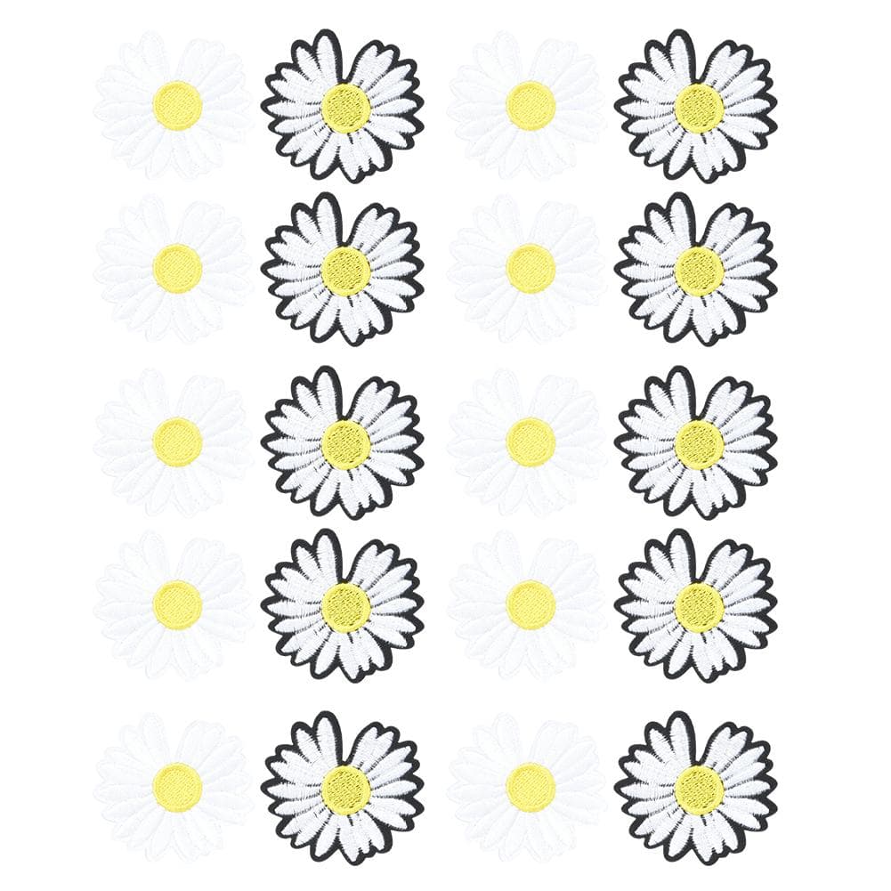 Daisy Flower Clothes Patches Garment Applique Embroidered Stickers Clothing DecorationBlack and