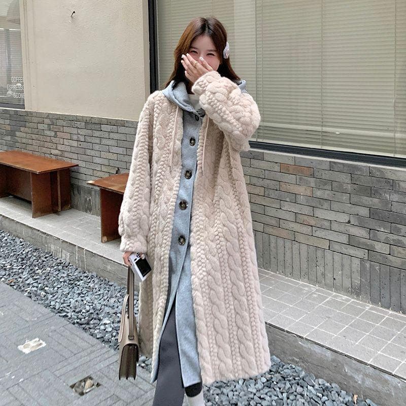 Women's New Fake Two-piece Hooded Long Loose Mink Velvet Fur Coat L