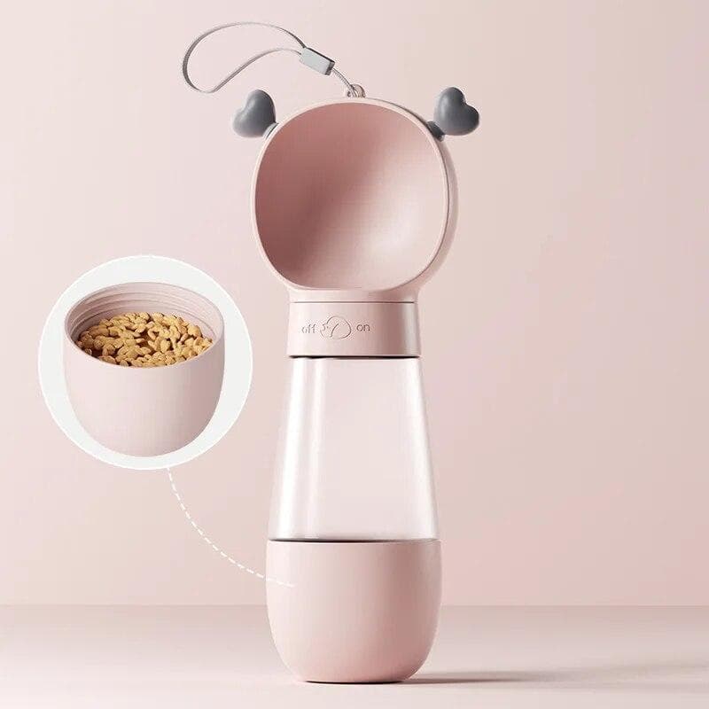 2 In 1 Portable Dog Water Food Bottle For Small Medium Large Dogs Travel Drinking Bowl Puppy Chihuahua Yorkies Pug Pet Product with Feeding 350ml+200ml pink