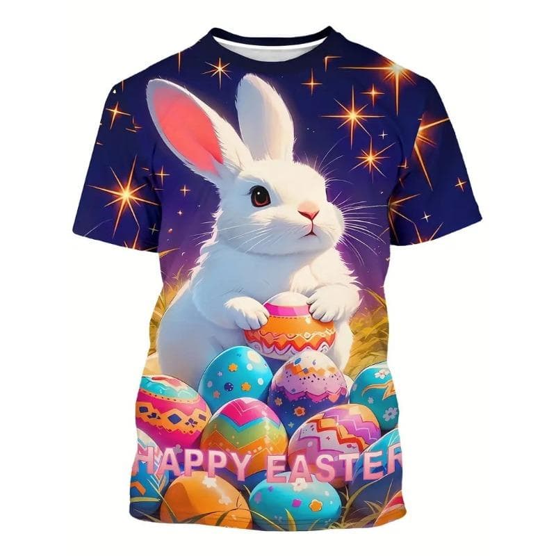 Men's Easter Bunny Tshirt Tops 3D Print Cute Rabbit With Eggs T Shirt For Men New In Round Neck Short Sleeve Tee Shirts S